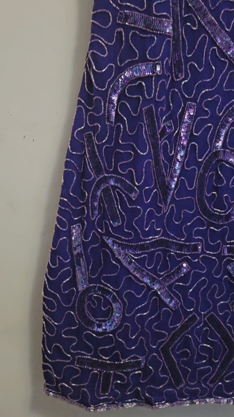 video of vintage 80s Purple Beaded Gown